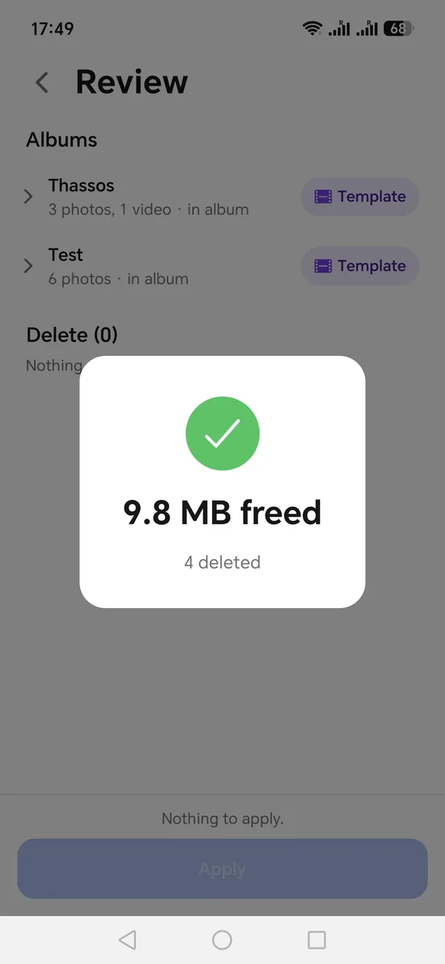 After applying: 9.8 MB freed, 4 deleted.